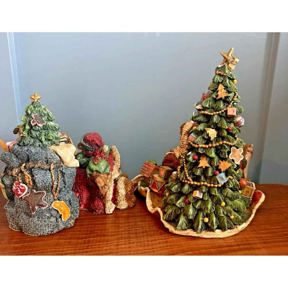 Vintage Teddy Bear Christmas Stocking Holders Pair Resin Santa Mrs Claus F/W